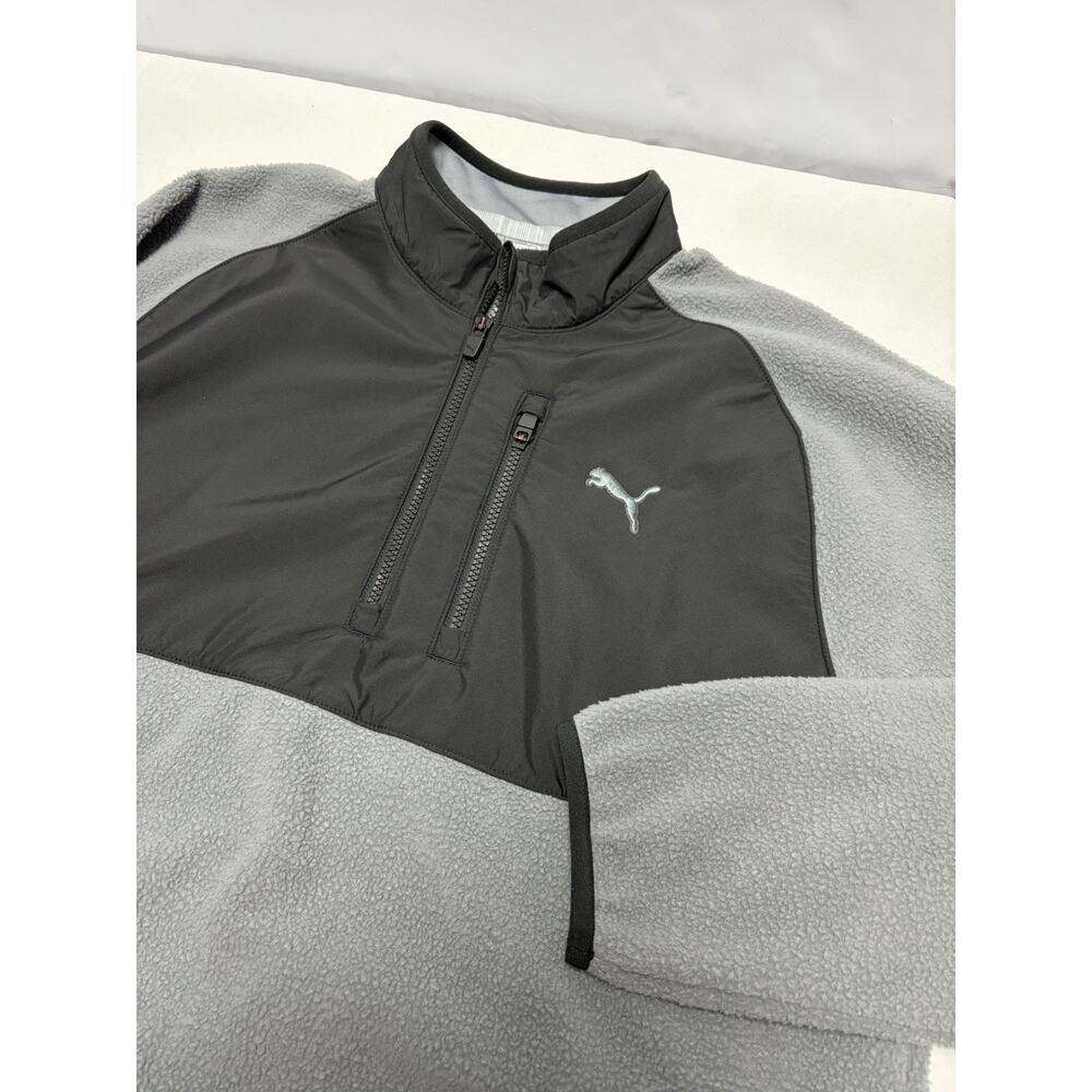 Puma Golf Pullover Mens L Black Gray Sherpa Fleece 1/4 Zip Athletic Pockets